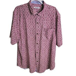Tommy Bahama XL Button Front Red Geometric Print Silk Shirt Tropical Vacation